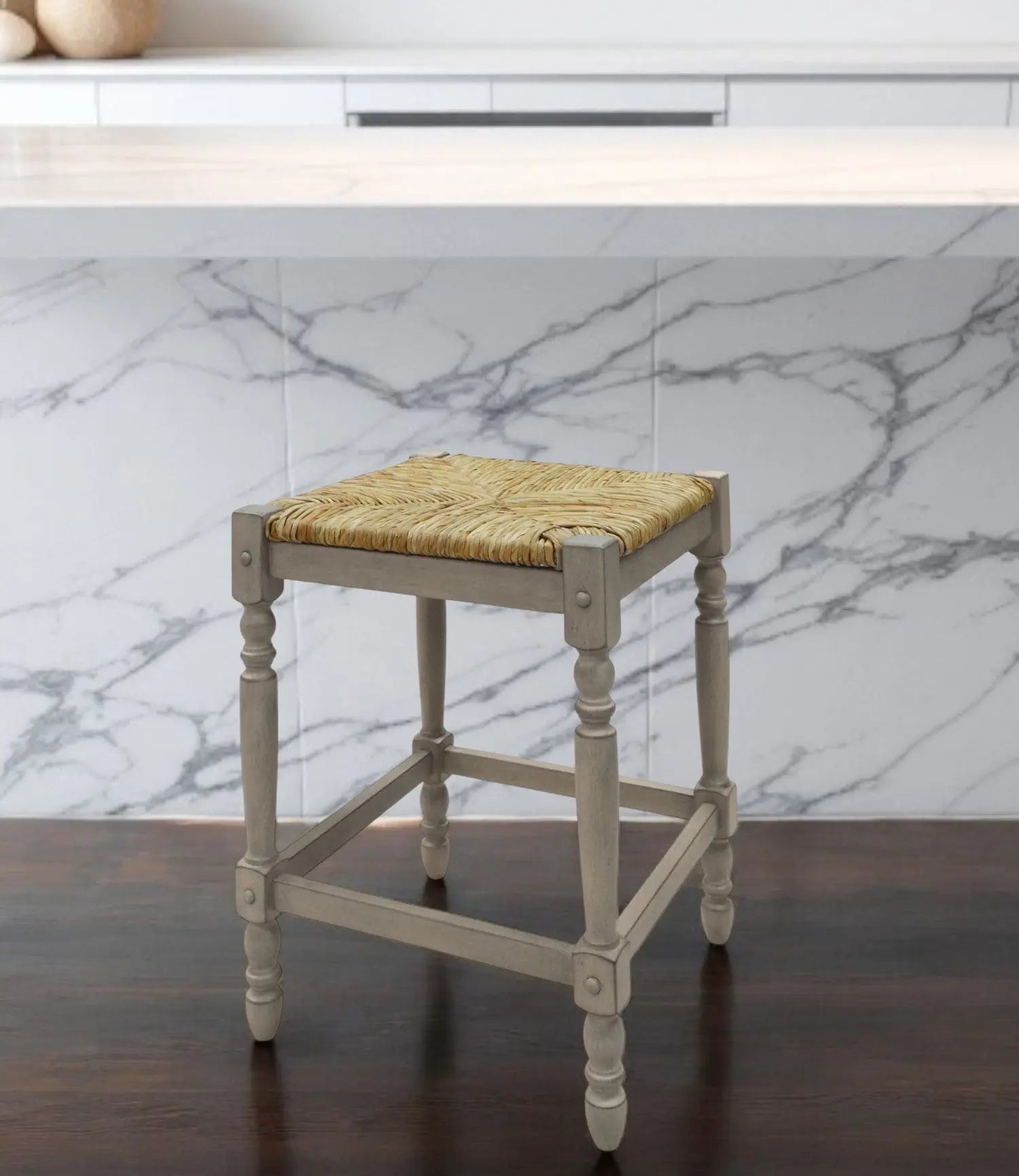 24" Natural And Gray Solid Wood Backless Counter Height Bar Chair Homeroots Living Room