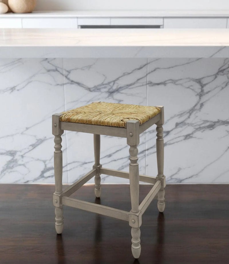 24" Natural And Gray Solid Wood Backless Counter Height Bar Chair Homeroots Living Room