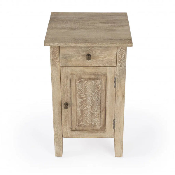 24" Natural Brown Solid Wood End Table With Cabinet and Drawer Homeroots Living Room