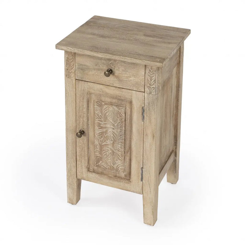 24" Natural Brown Solid Wood End Table With Cabinet and Drawer Homeroots Living Room
