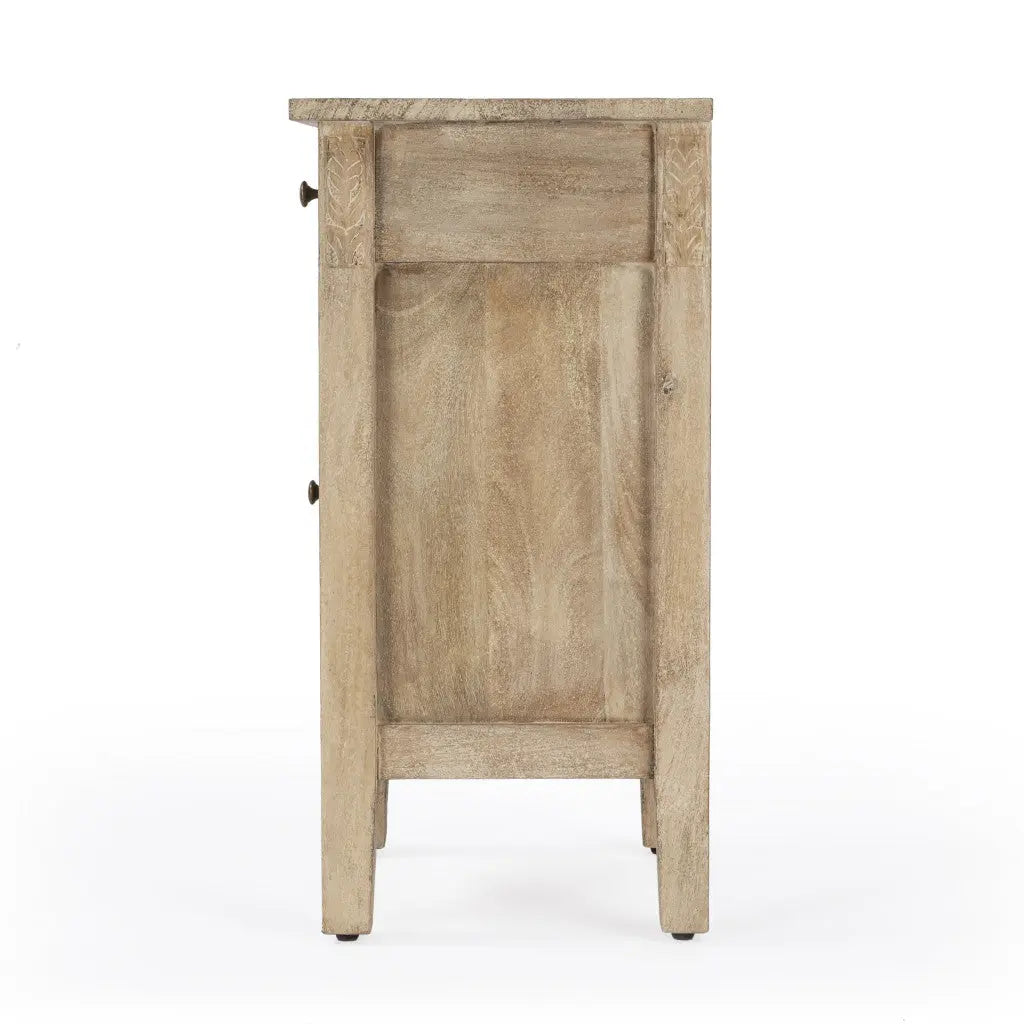 24" Natural Brown Solid Wood End Table With Cabinet and Drawer Homeroots Living Room