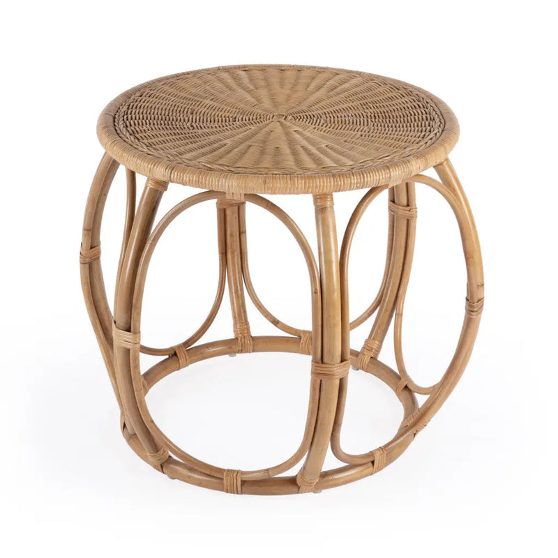 24" Natural Rattan Round Drum End Table - GreatEagleInc