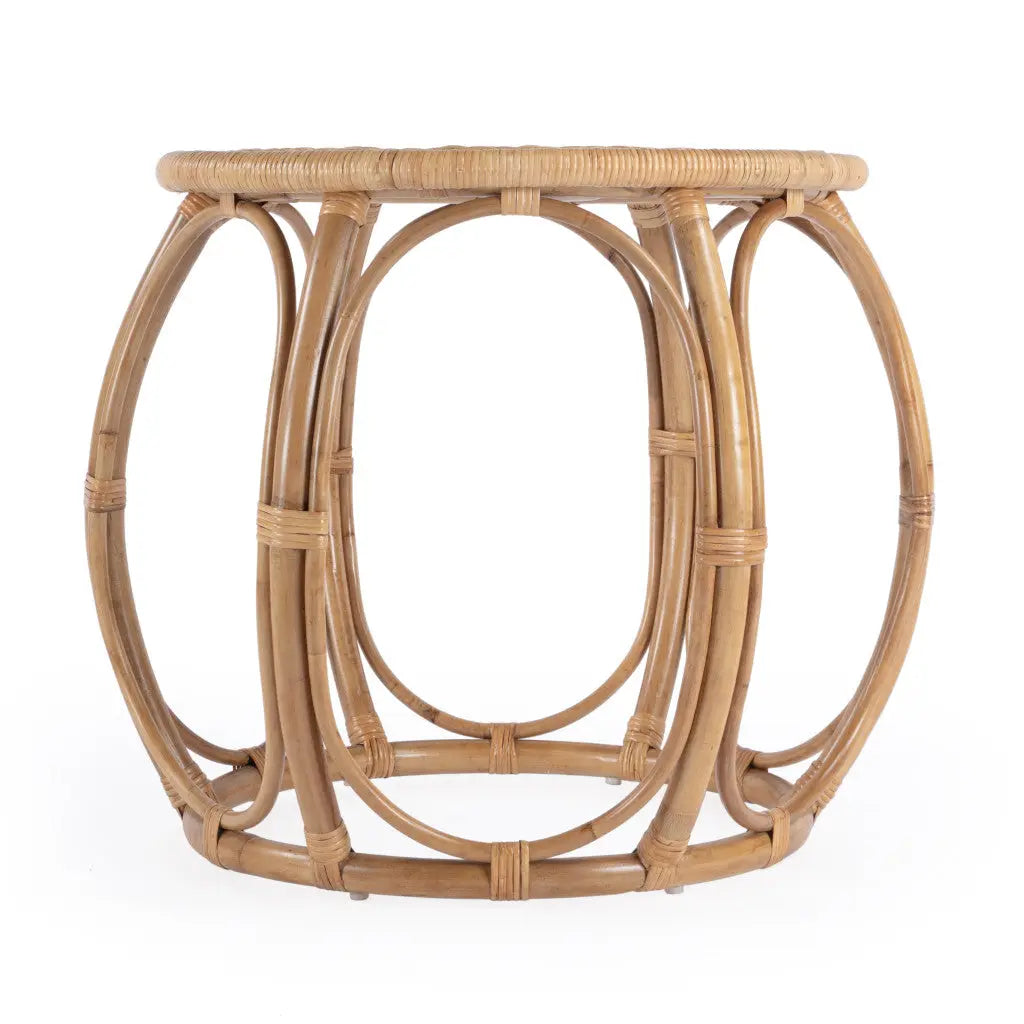 24" Natural Rattan Round Drum End Table - GreatEagleInc