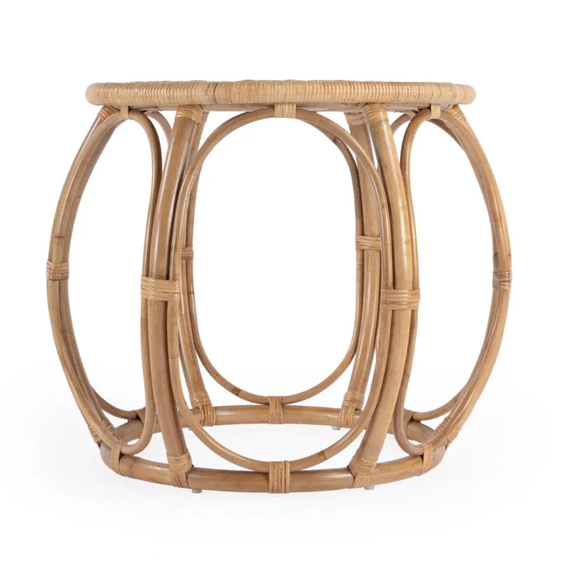 24" Natural Rattan Round Drum End Table - GreatEagleInc