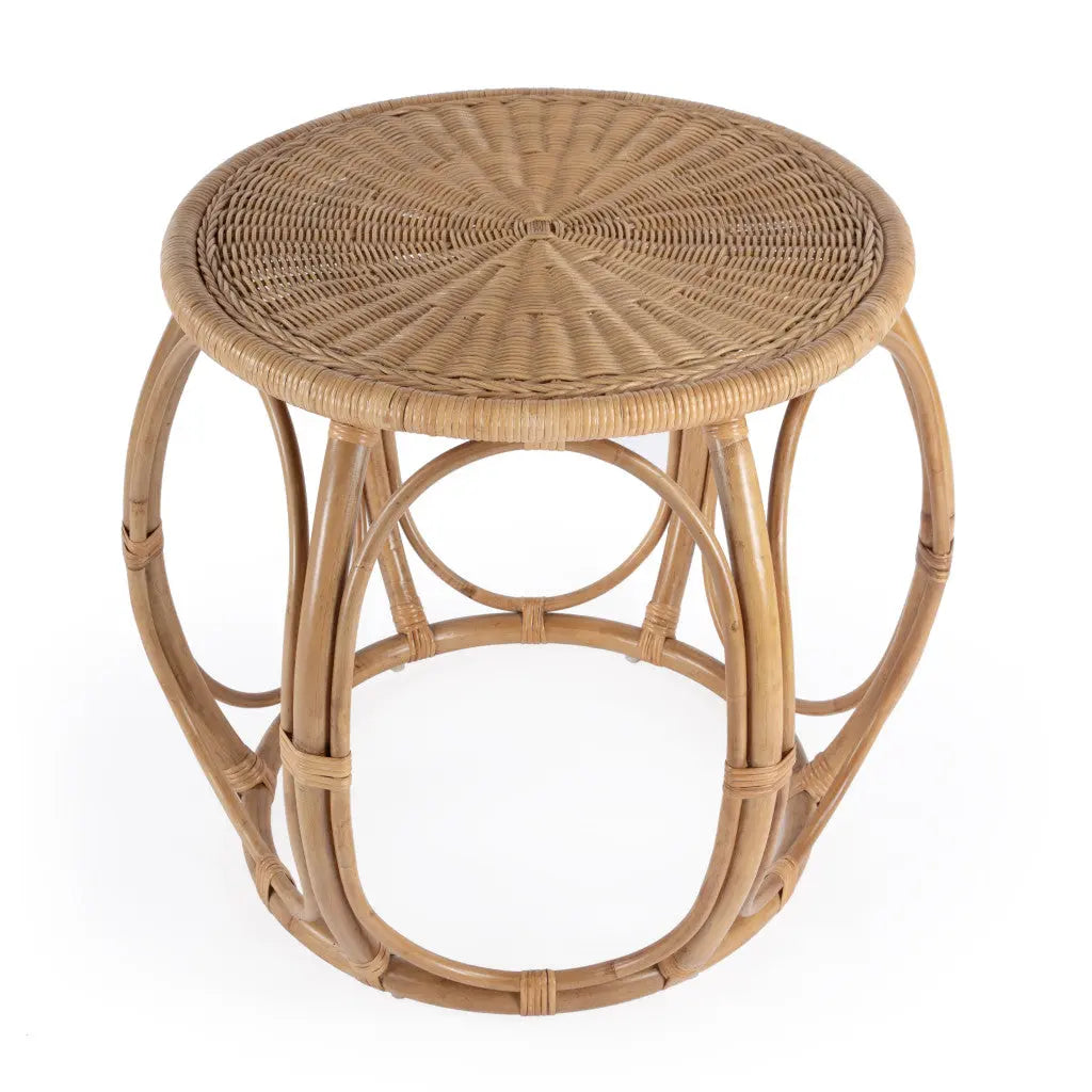 24" Natural Rattan Round Drum End Table - GreatEagleInc