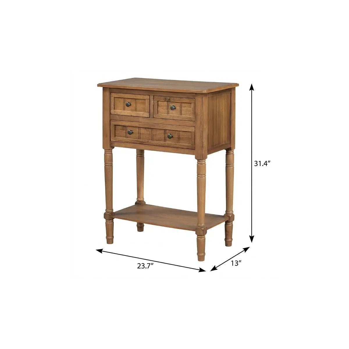 24" Natural Solid Wood Distressed Console Table With Shelf And Three Drawers Homeroots Living Room