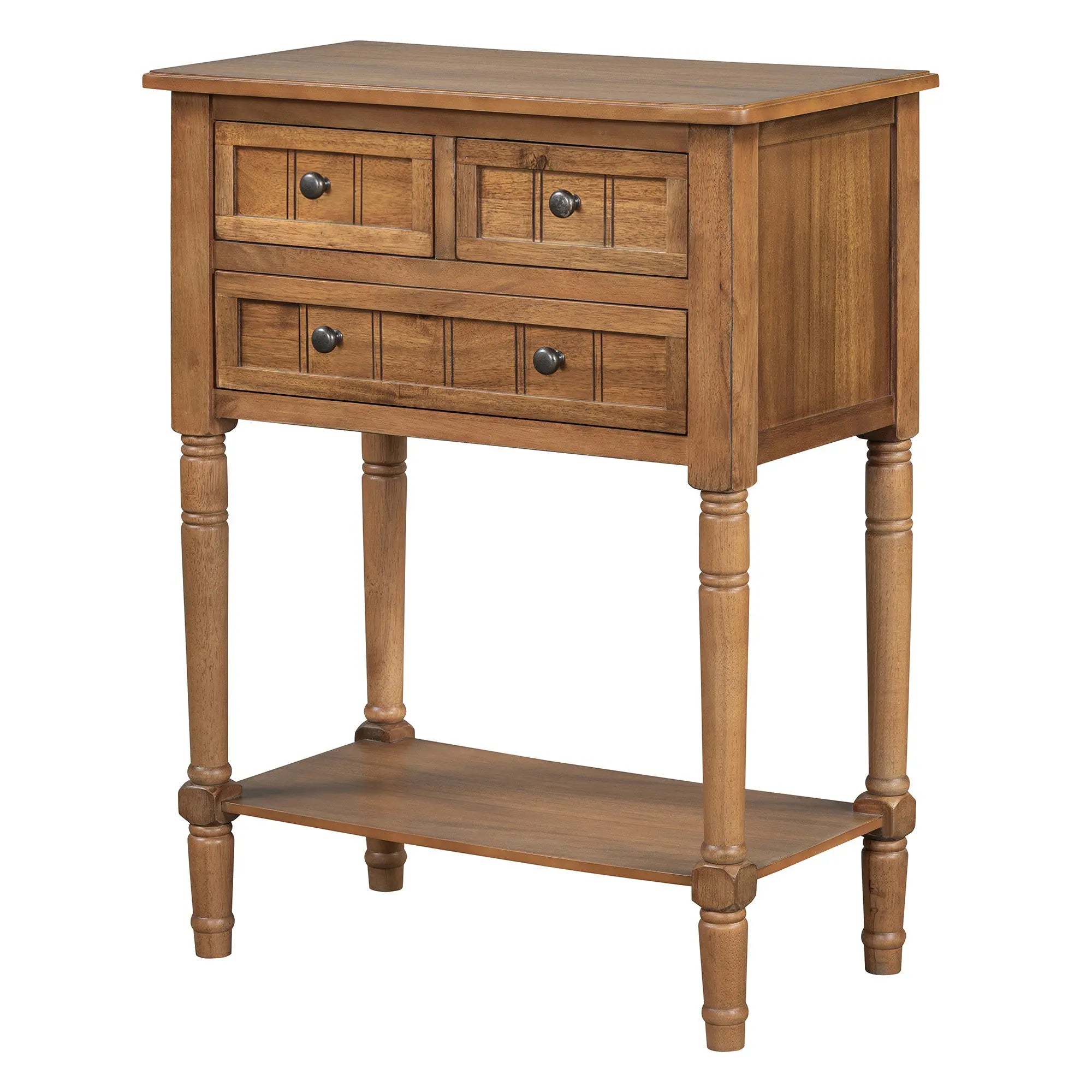 24" Natural Solid Wood Distressed Console Table With Shelf And Three Drawers Homeroots Living Room