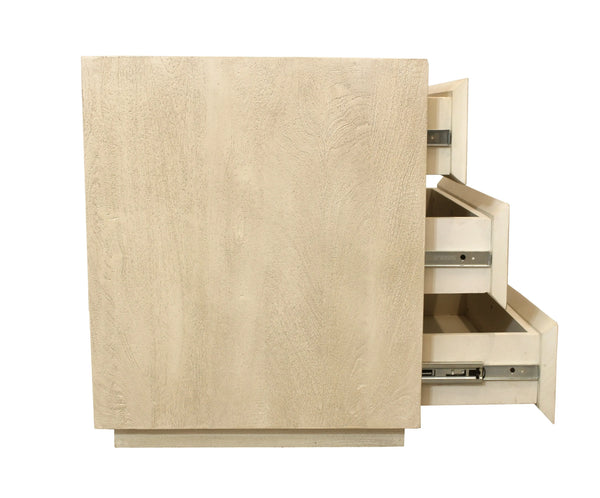 24" Natural Solid Wood Ribbed Texture Three Drawer Nightstand Homeroots Bed & Bath