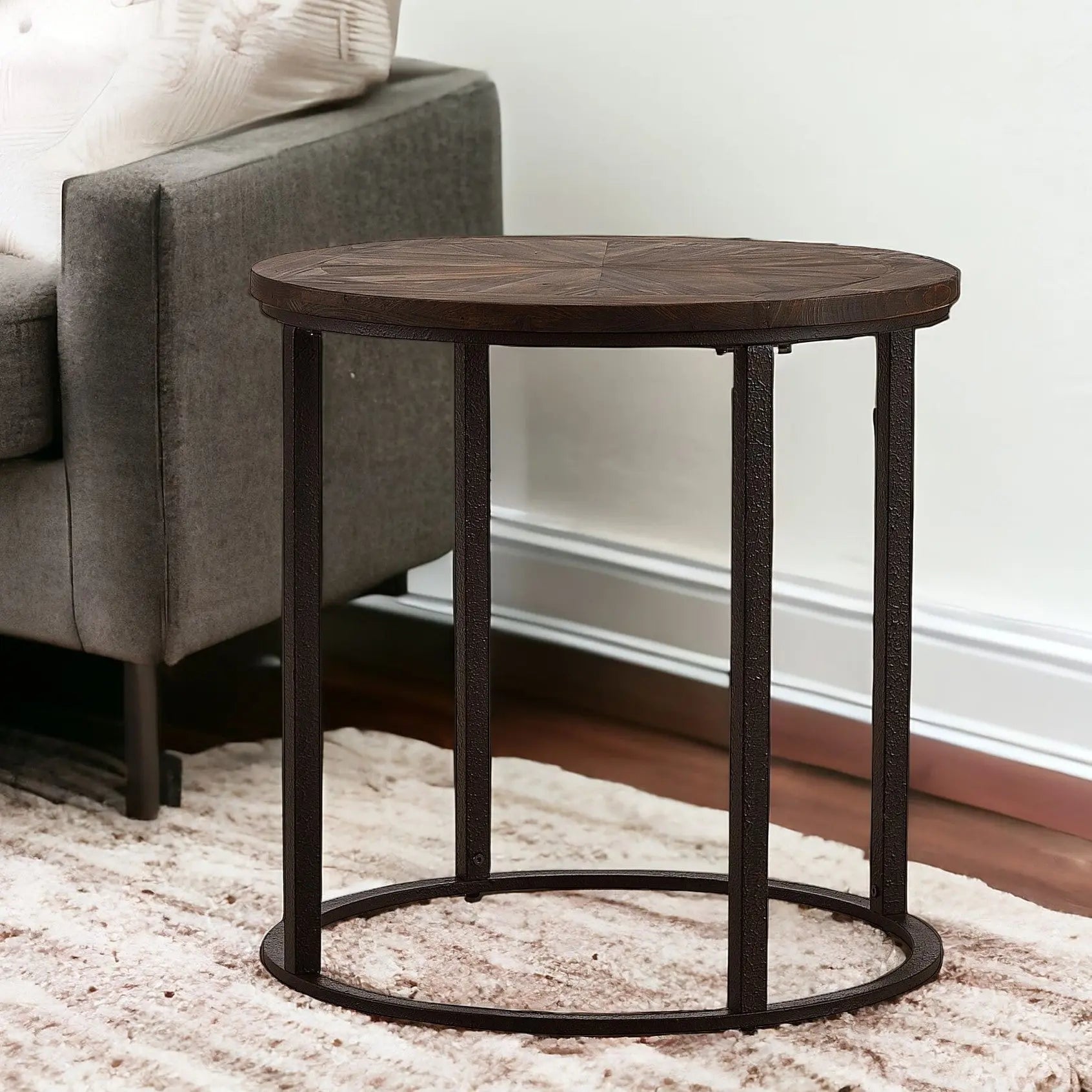 24" Natural Wood Solid Wood And Iron Round End Table Homeroots Living Room