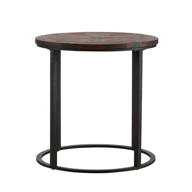 24" Natural Wood Solid Wood And Iron Round End Table Homeroots Living Room