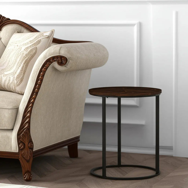 24" Natural Wood Solid Wood And Iron Round End Table Homeroots Living Room