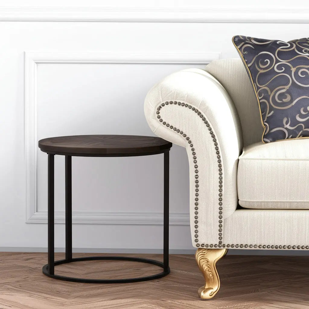 24" Natural Wood Solid Wood And Iron Round End Table Homeroots Living Room