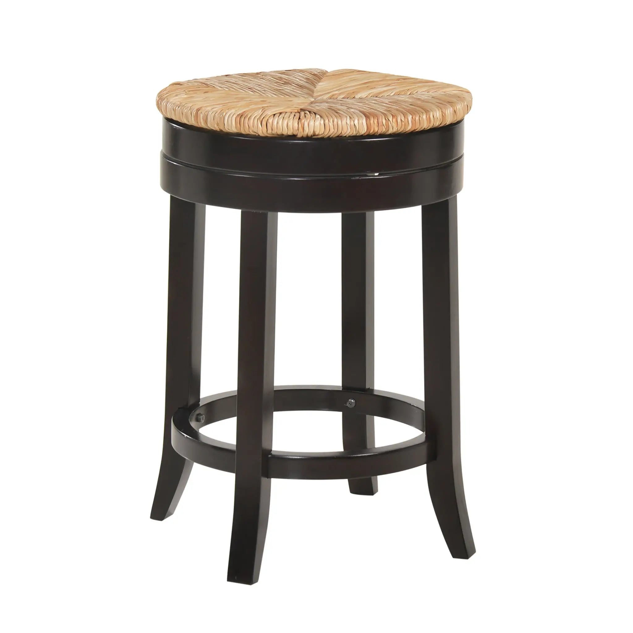 24" Natural and Espresso Rush and Solid Wood Backless Counter Height Swivel Bar Chair Homeroots Living Room
