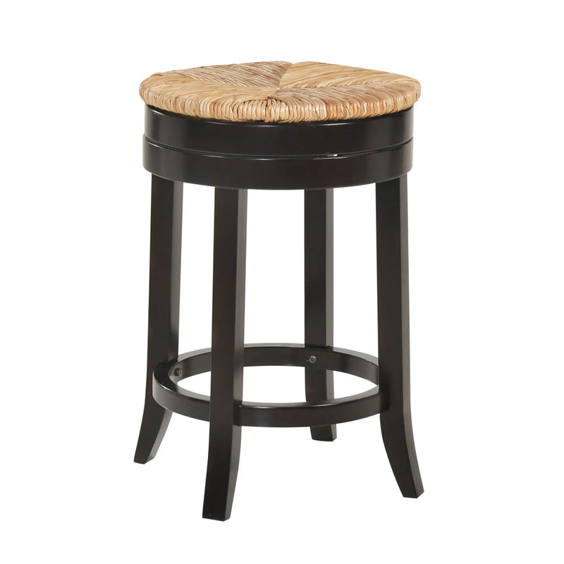24" Natural and Espresso Rush and Solid Wood Backless Counter Height Swivel Bar Chair Homeroots Living Room