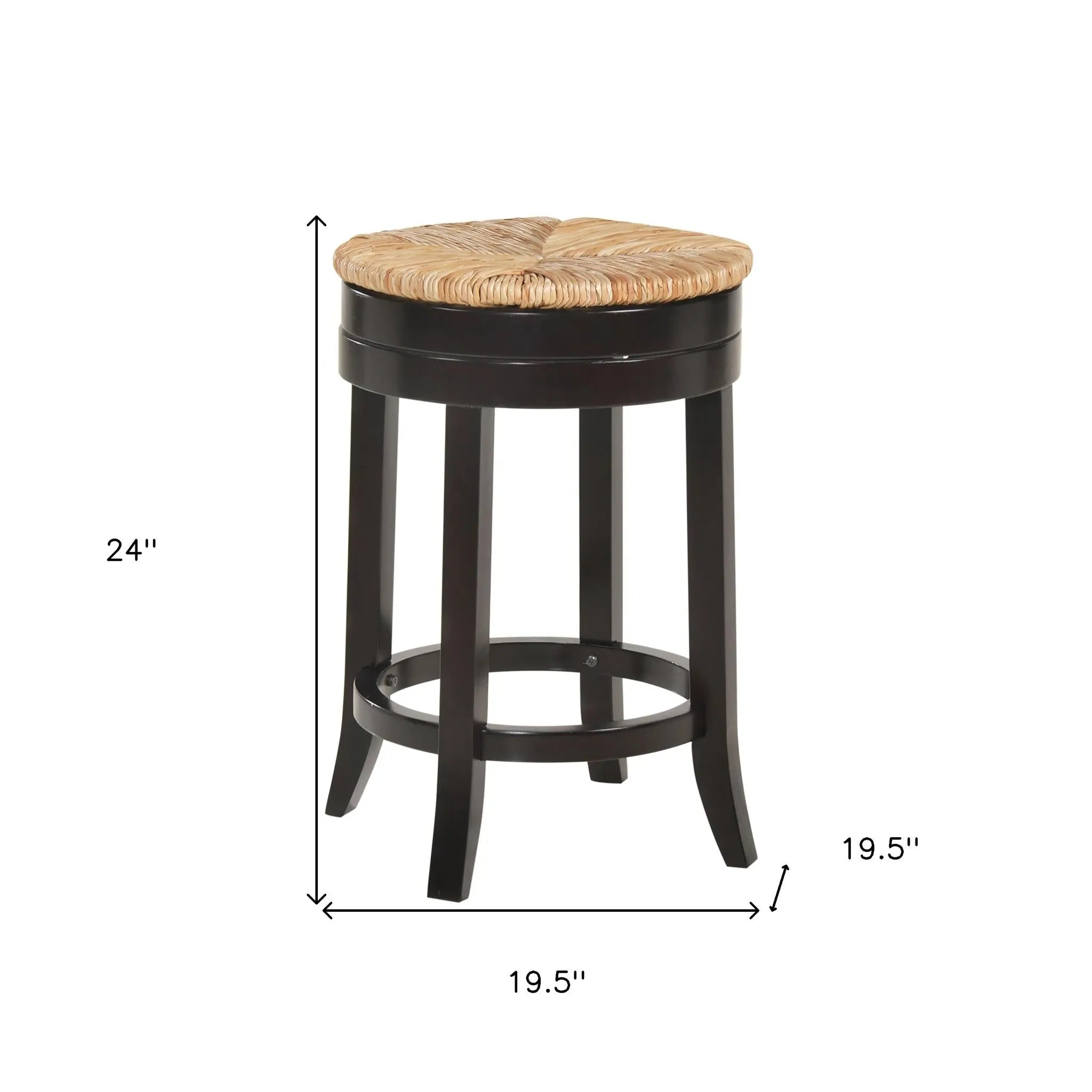 24" Natural and Espresso Rush and Solid Wood Backless Counter Height Swivel Bar Chair Homeroots Living Room