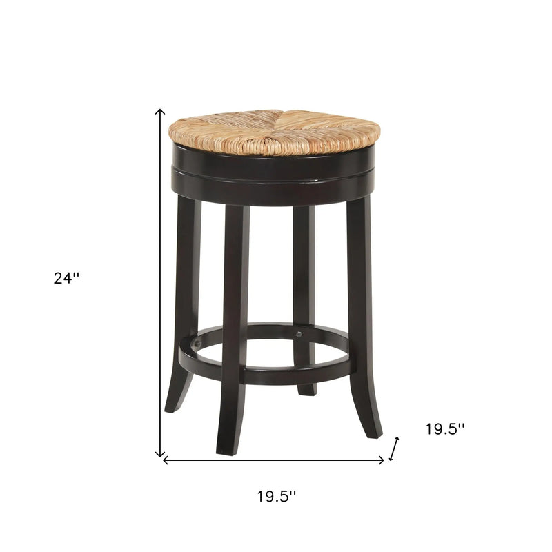 24" Natural and Espresso Rush and Solid Wood Backless Counter Height Swivel Bar Chair Homeroots Living Room