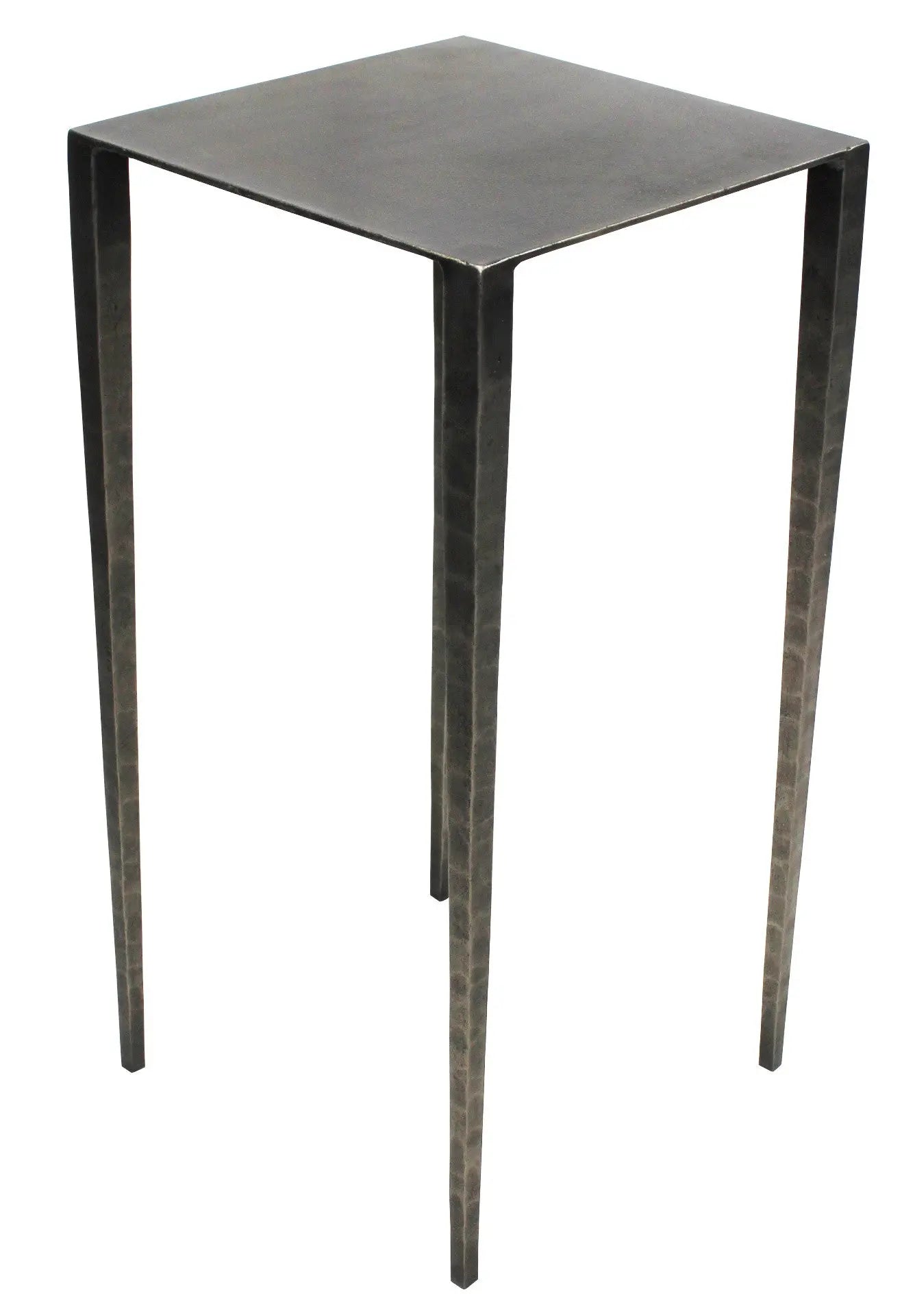 Black wrought iron side table with a sleek square top and minimalist design, ideal for modern decor.