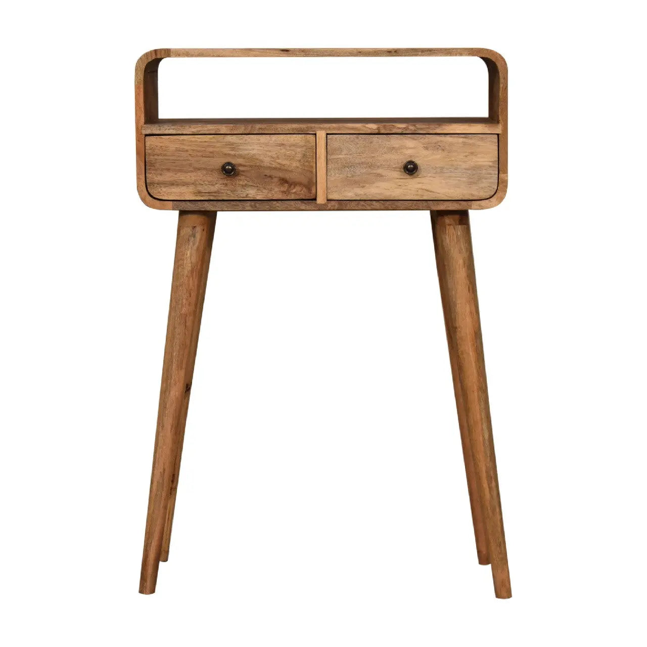 24" Oak Solid Wood Console Table With Shelf And Two Drawers Homeroots Living Room