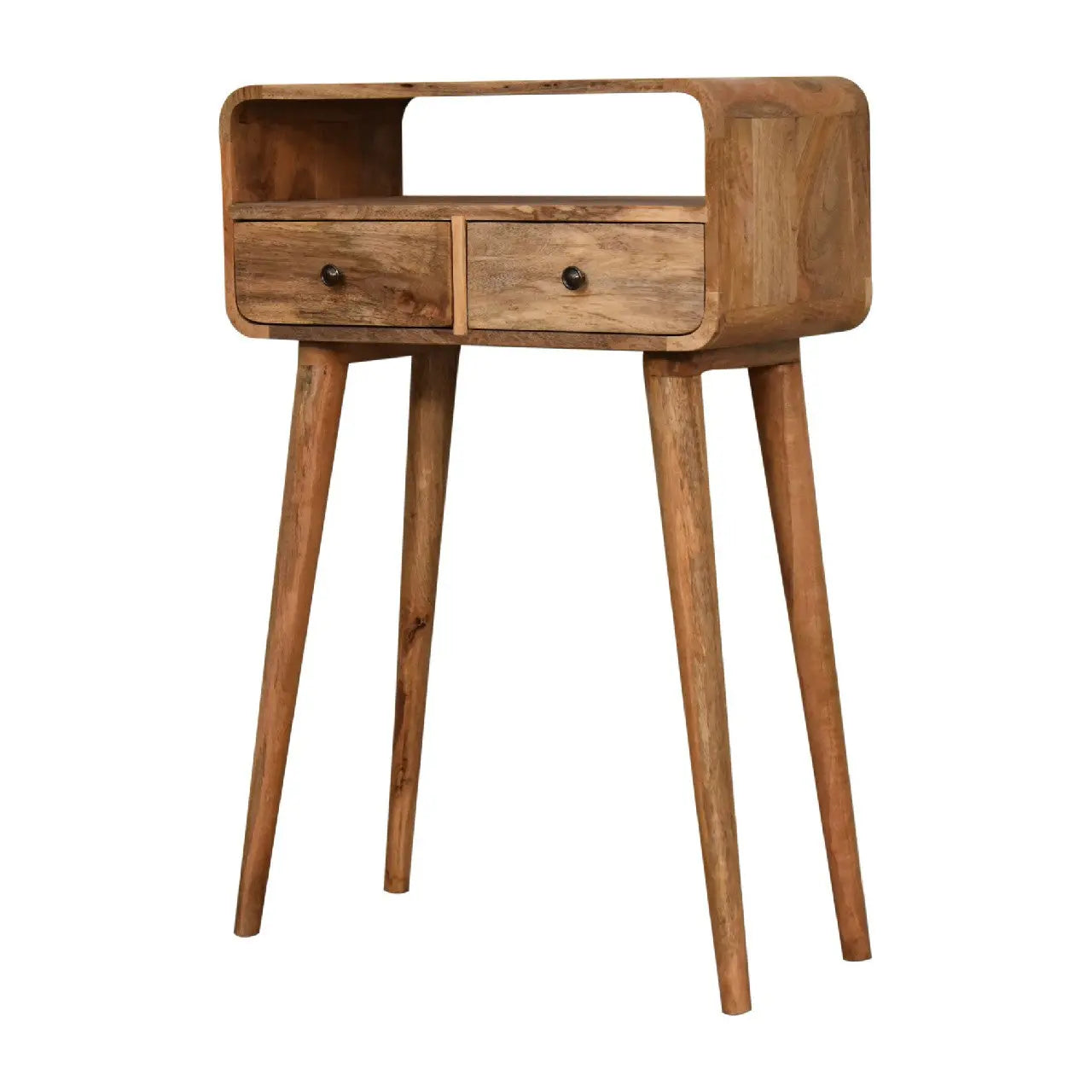 24" Oak Solid Wood Console Table With Shelf And Two Drawers Homeroots Living Room