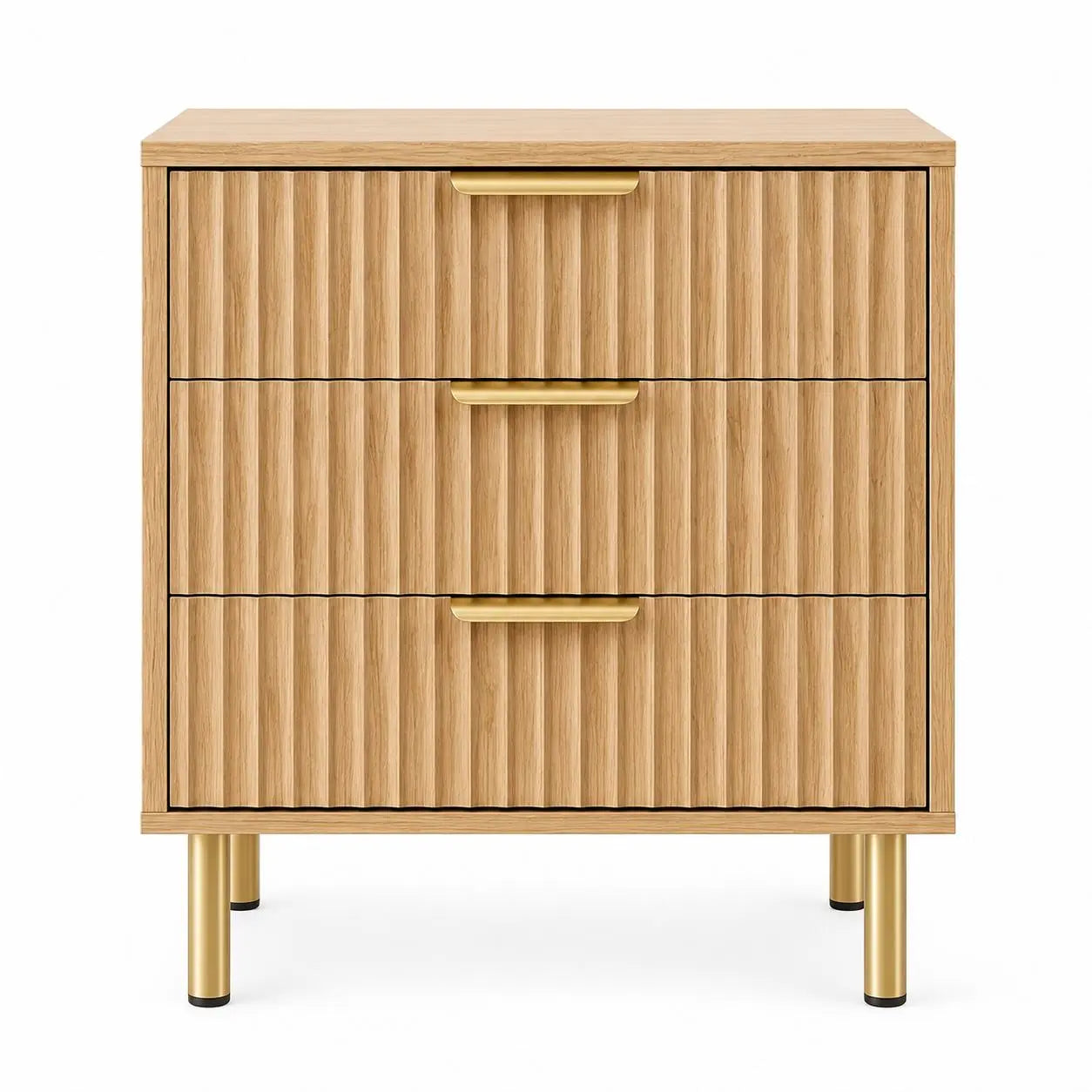24" Oak Wood Ribbed Texture Three Drawer Nightstand Homeroots Bed & Bath