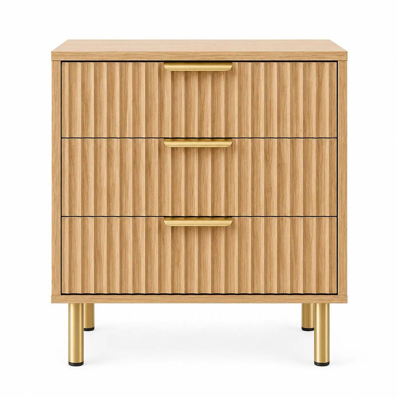24" Oak Wood Ribbed Texture Three Drawer Nightstand Homeroots Bed & Bath