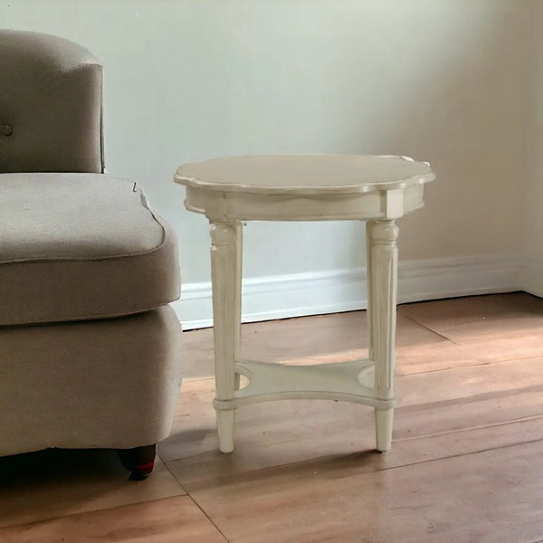 24" Off White Solid Wood Oval End Table With Shelf - GreatEagleInc