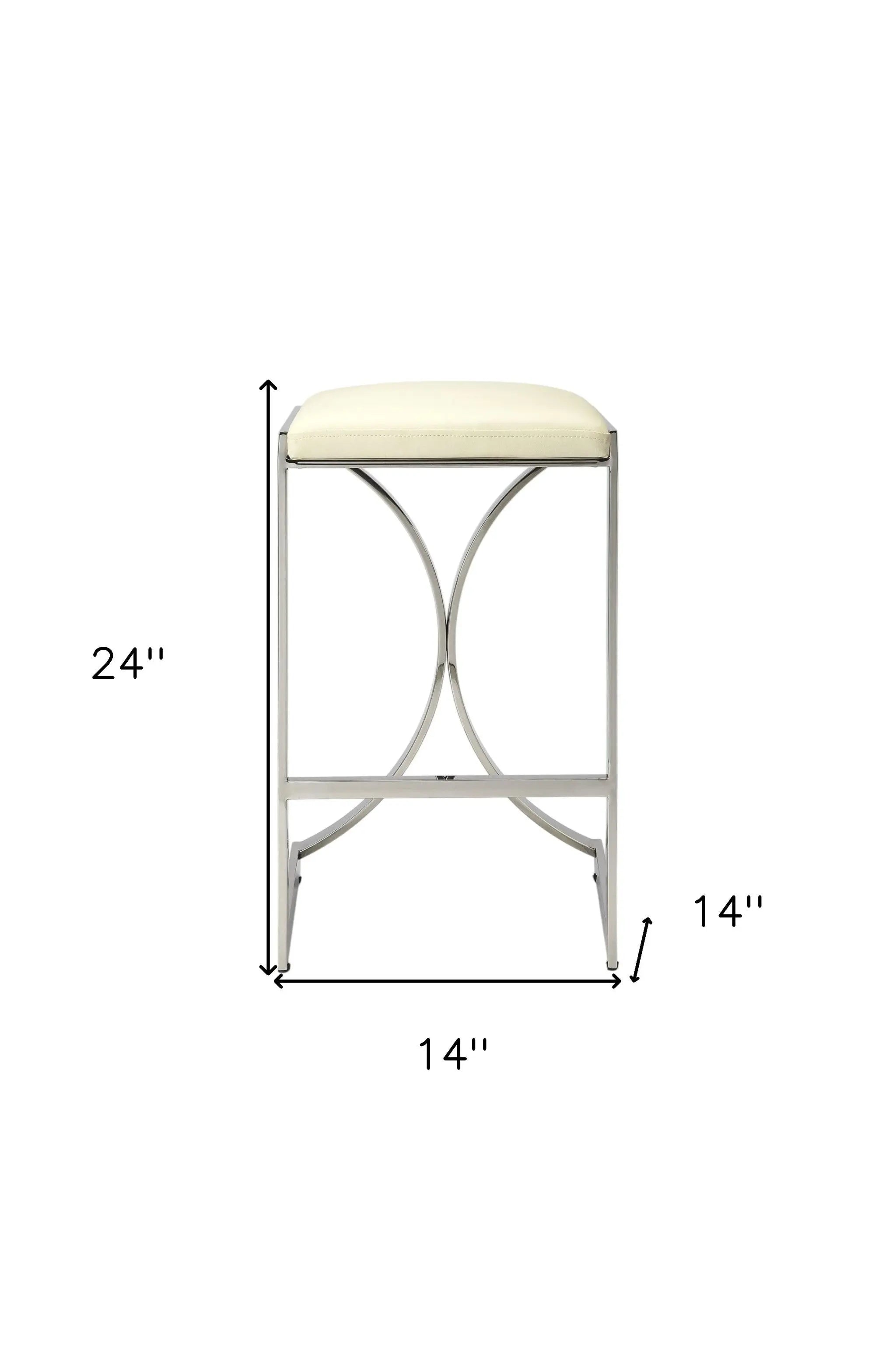 24" Off White and Silver Faux Leather and Iron Backless Counter Height Bar Chair Homeroots Living Room