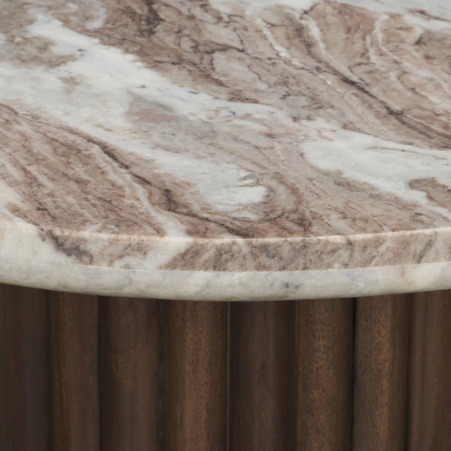 24" Pink and Espresso Marble and Solid Wood Round Pedestal End Table Homeroots Living Room