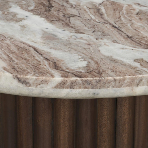 24" Pink and Espresso Marble and Solid Wood Round Pedestal End Table Homeroots Living Room