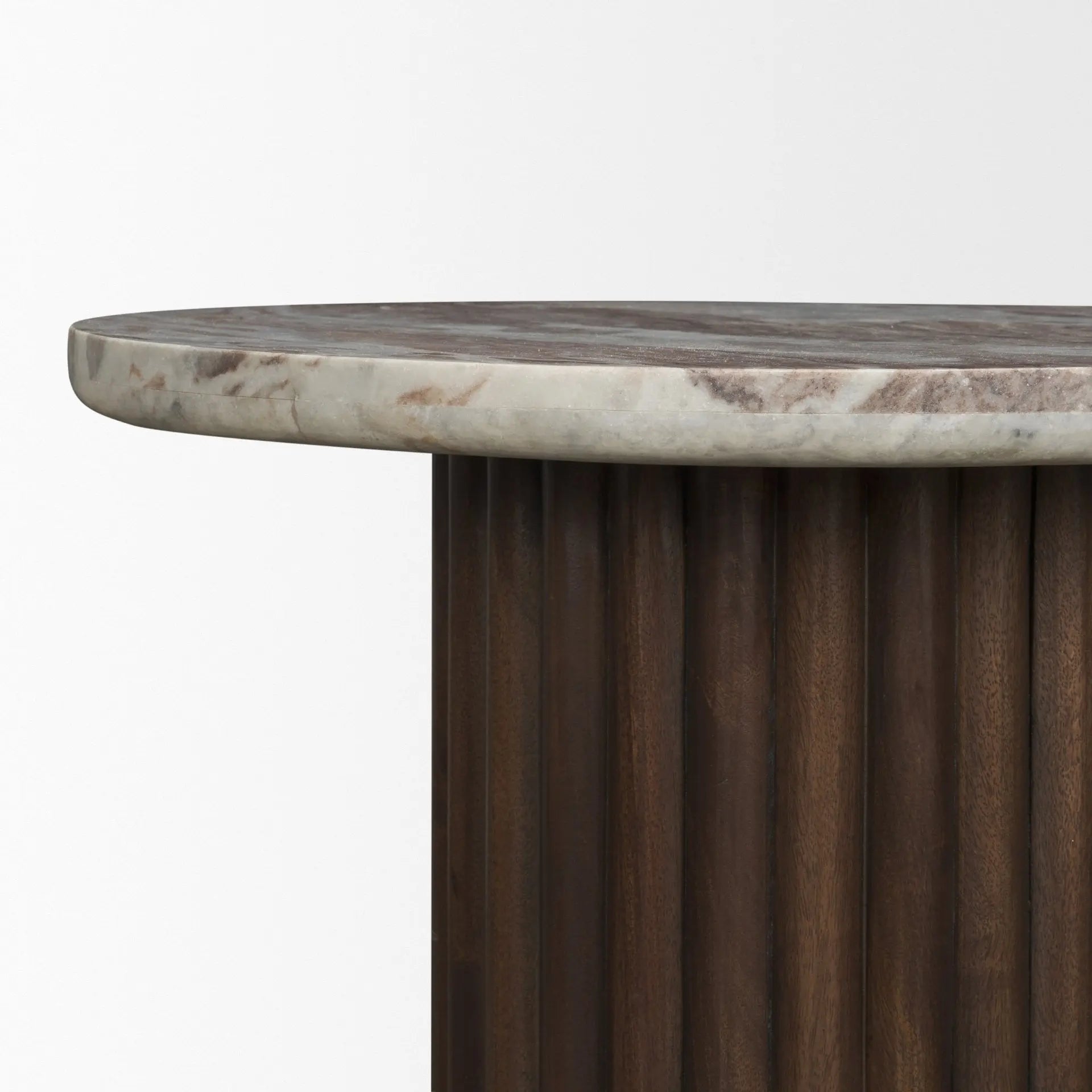 24" Pink and Espresso Marble and Solid Wood Round Pedestal End Table Homeroots Living Room