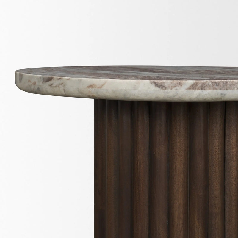 24" Pink and Espresso Marble and Solid Wood Round Pedestal End Table Homeroots Living Room