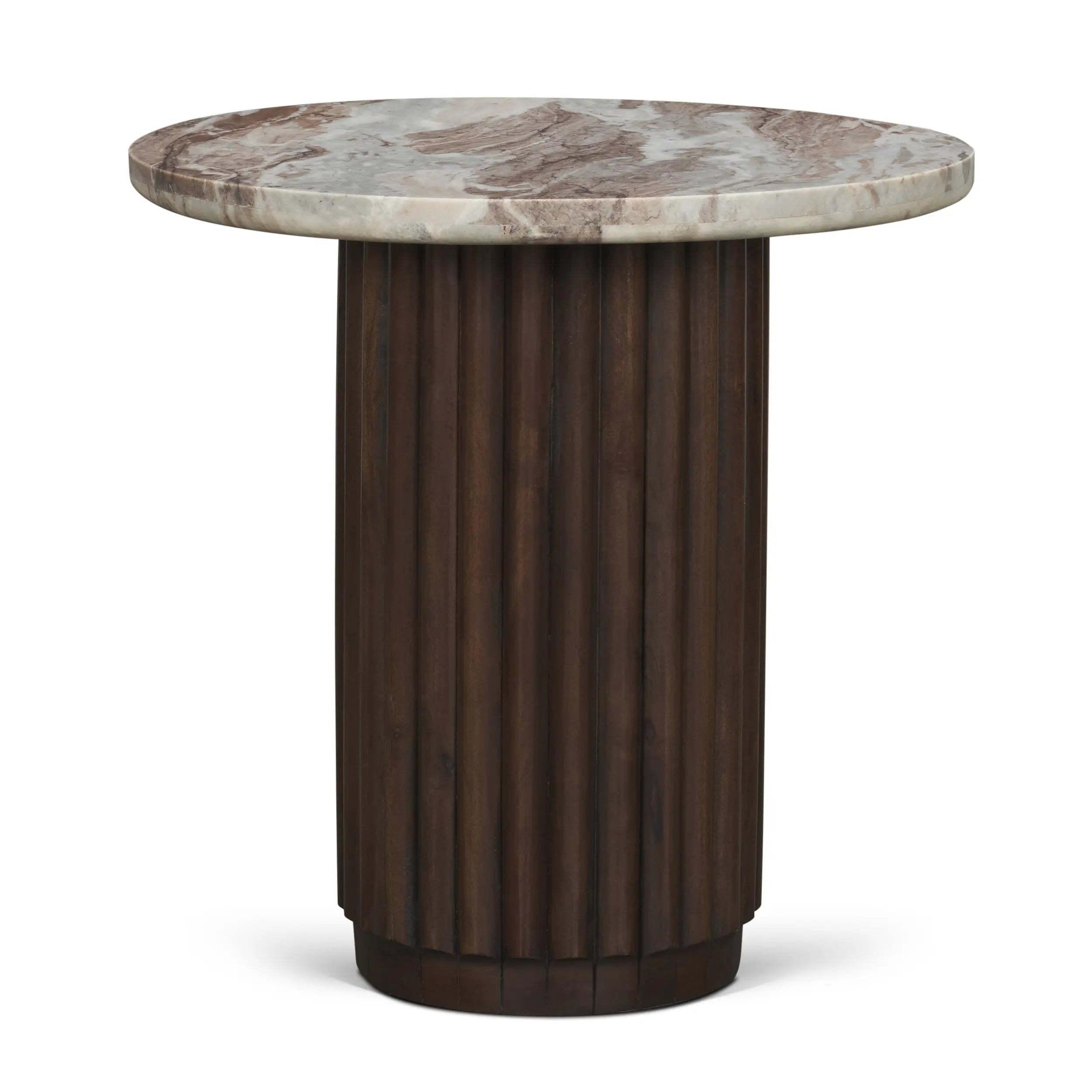 24" Pink and Espresso Marble and Solid Wood Round Pedestal End Table Homeroots Living Room