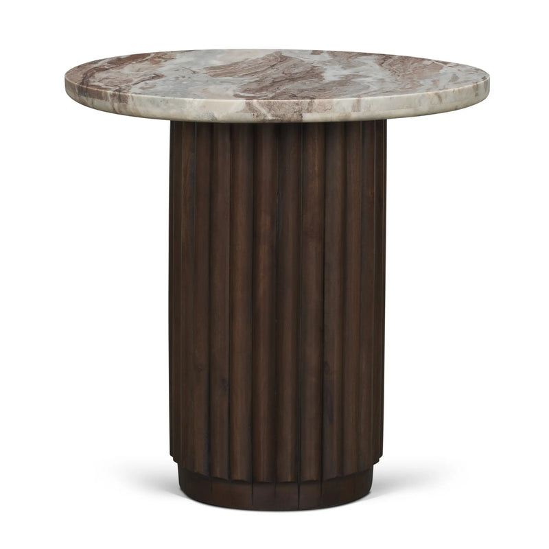 24" Pink and Espresso Marble and Solid Wood Round Pedestal End Table Homeroots Living Room