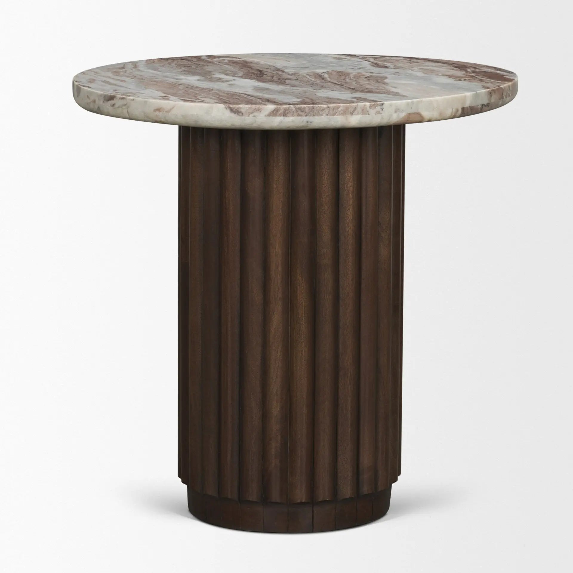 24" Pink and Espresso Marble and Solid Wood Round Pedestal End Table Homeroots Living Room
