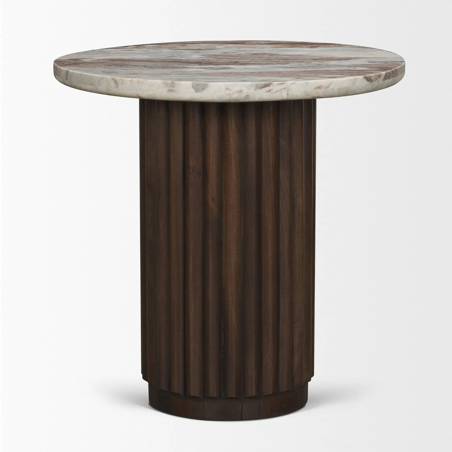 24" Pink and Espresso Marble and Solid Wood Round Pedestal End Table Homeroots Living Room