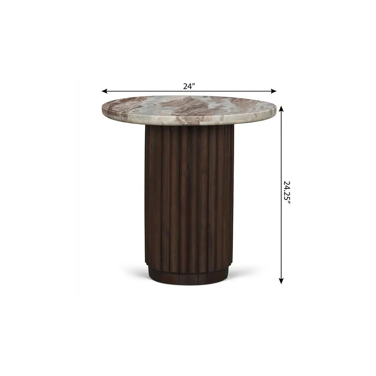24" Pink and Espresso Marble and Solid Wood Round Pedestal End Table Homeroots Living Room