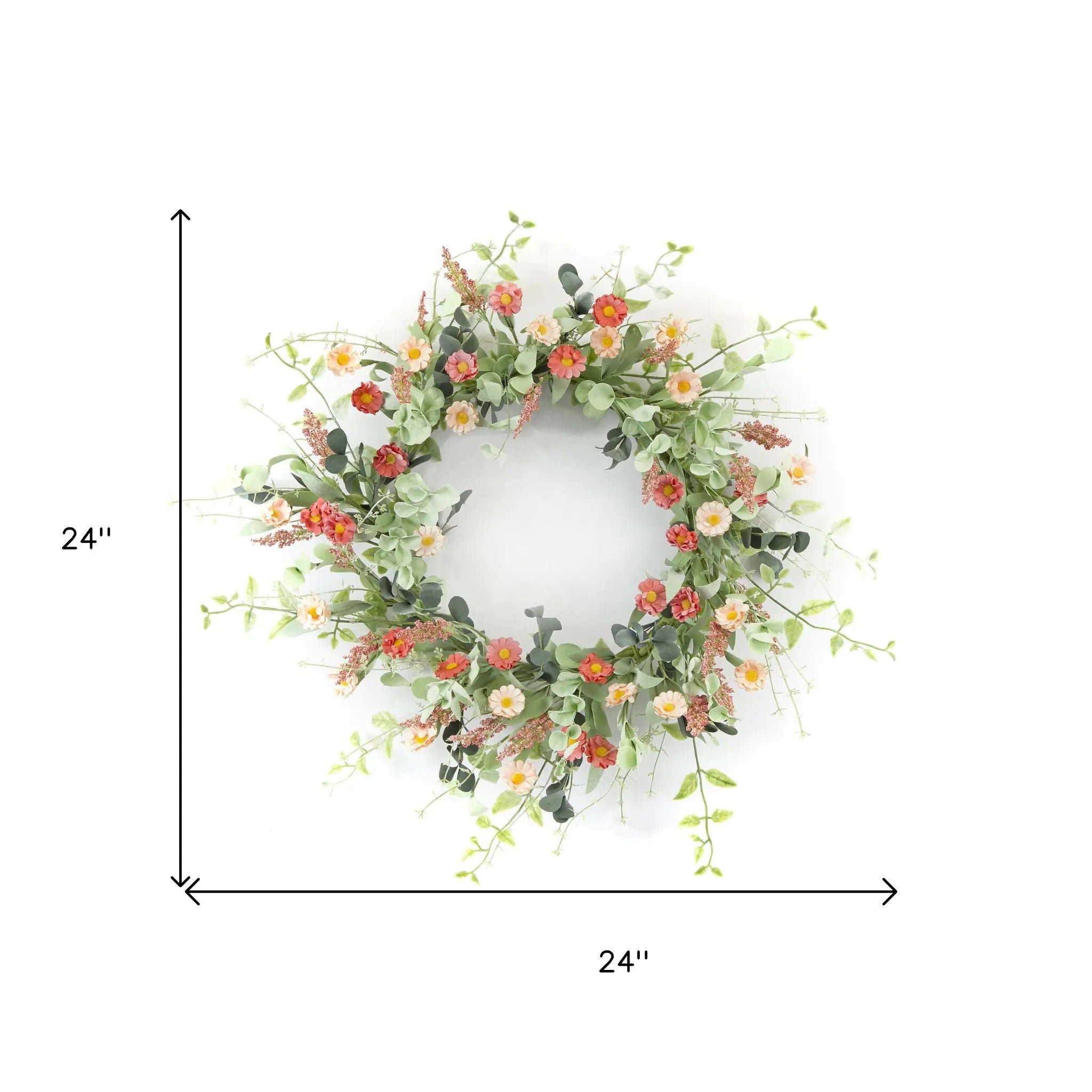 24" Pink and Green Artificial Spring Daisy Wreath Homeroots Home Decor