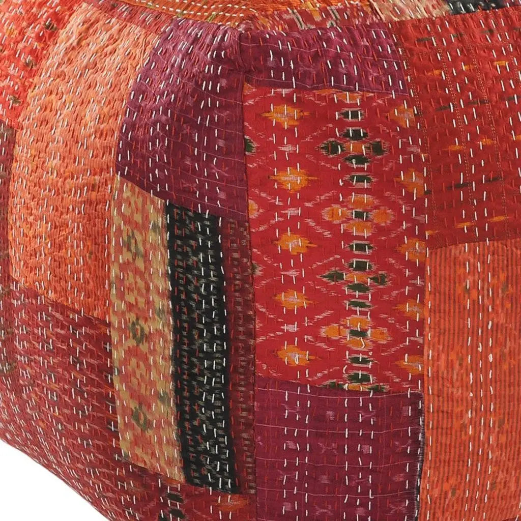 24" Red Patchwork Pouf Ottoman Homeroots Living Room