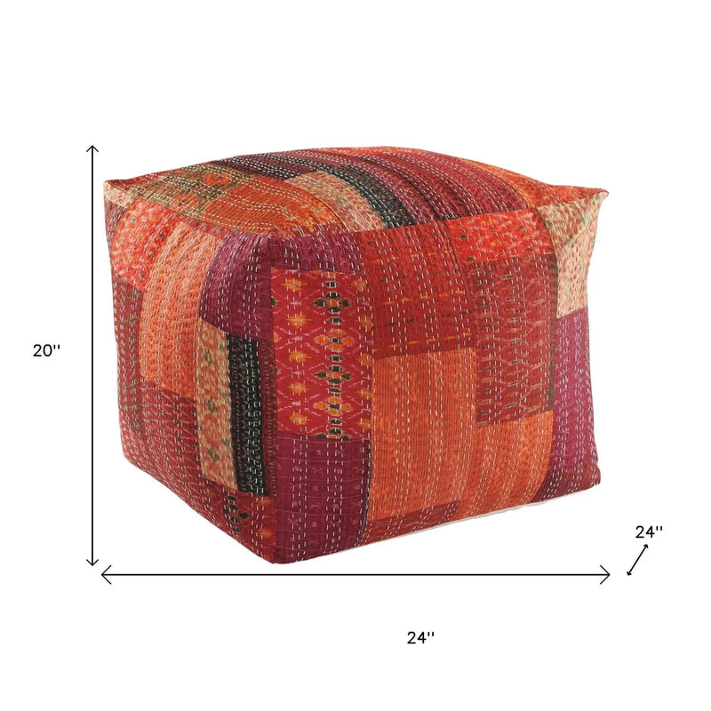 24" Red Patchwork Pouf Ottoman Homeroots Living Room