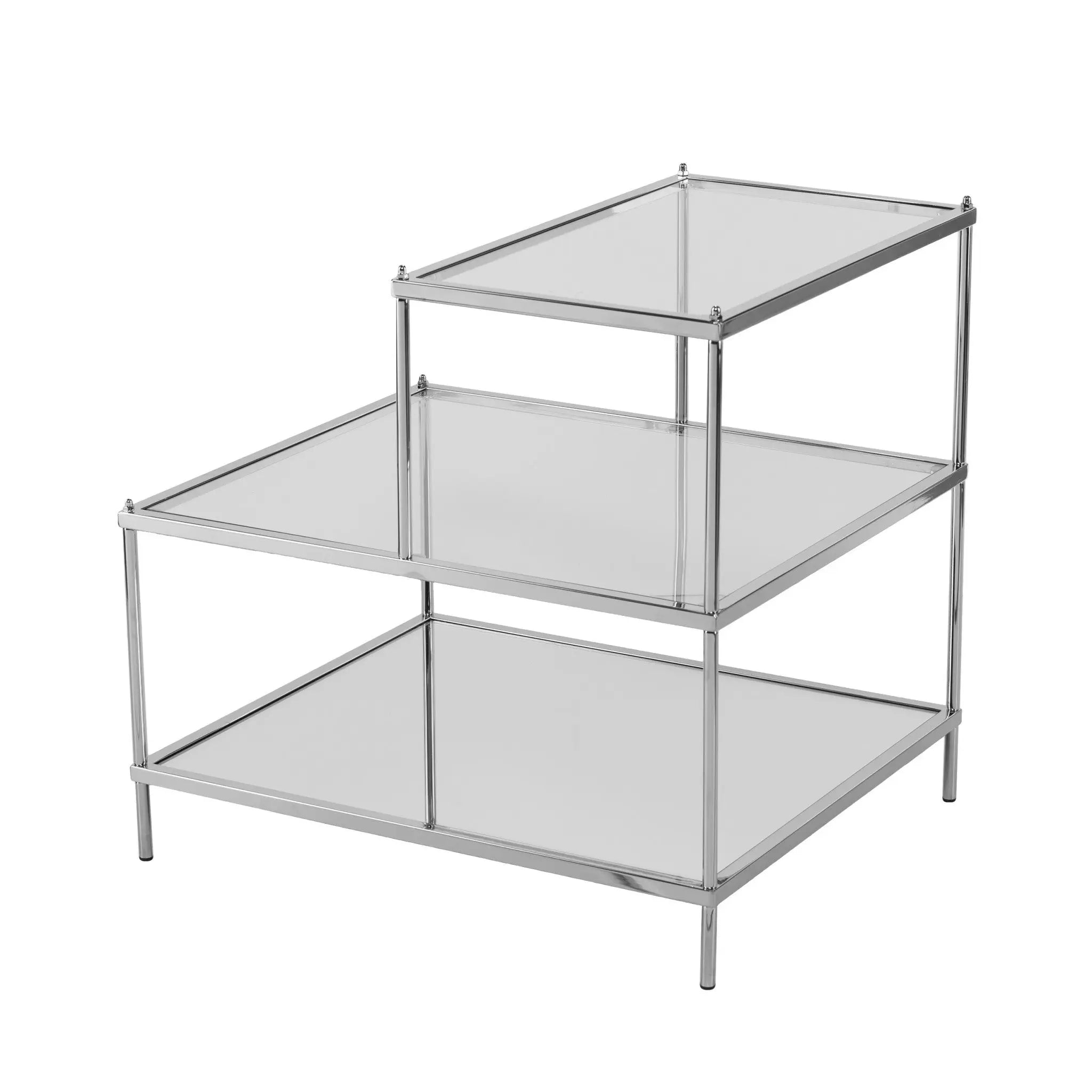 24" Silver And Clear Glass Mirrored End Table Homeroots Living Room