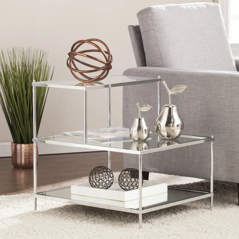 24" Silver And Clear Glass Mirrored End Table Homeroots Living Room