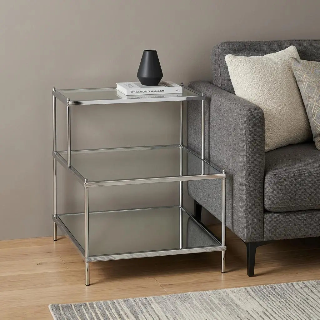 24" Silver And Clear Glass Mirrored End Table Homeroots Living Room