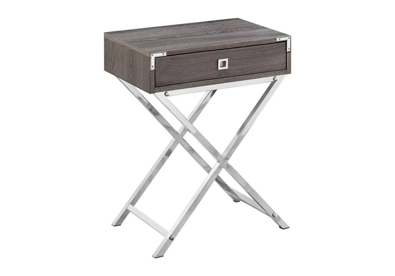 24" Silver And Deep Taupe Wood And Metal End Table With Drawer Homeroots Living Room