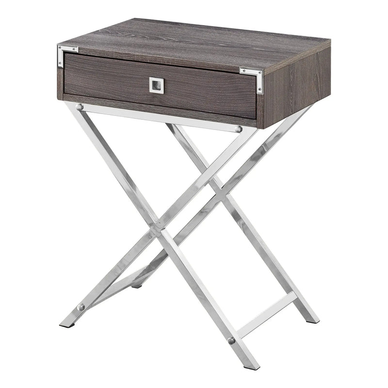 24" Silver And Deep Taupe Wood And Metal End Table With Drawer Homeroots Living Room