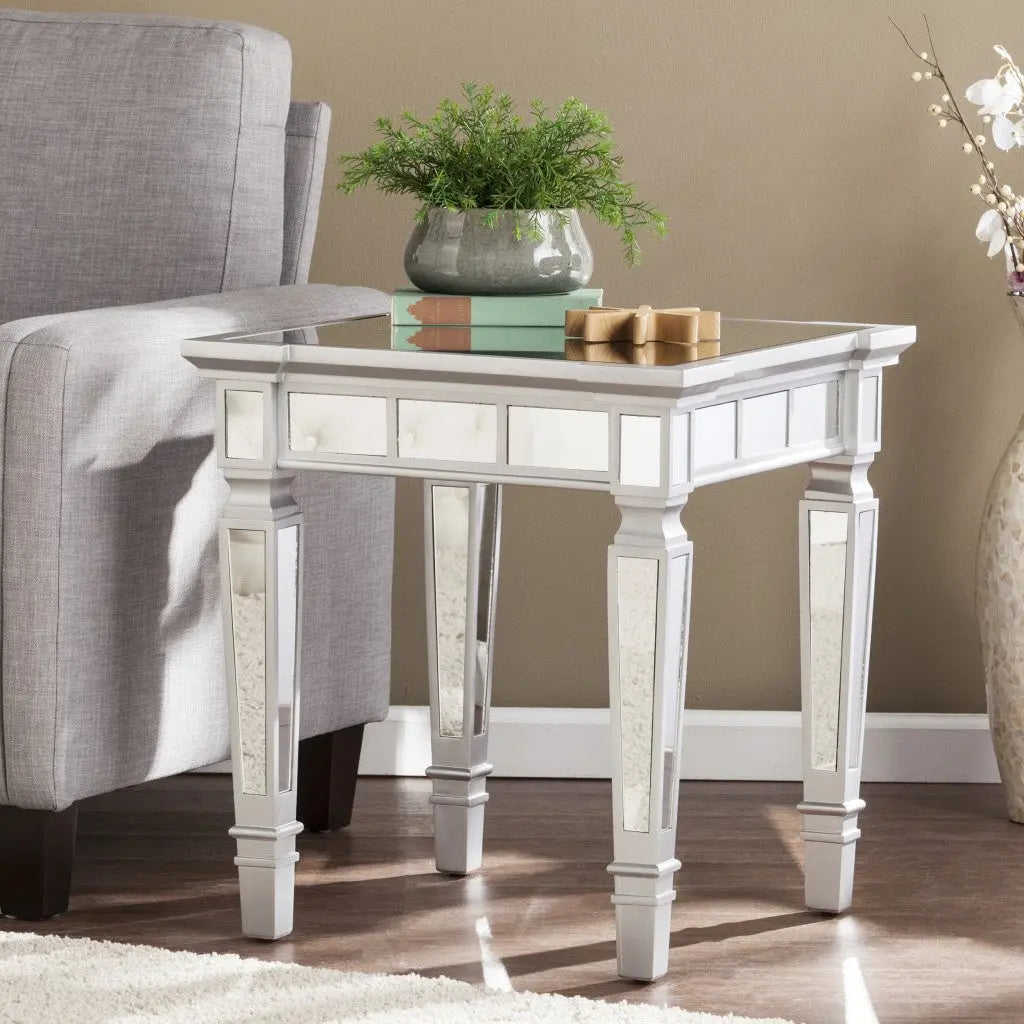 24" Silver Glass Square End Table Homeroots Living Room