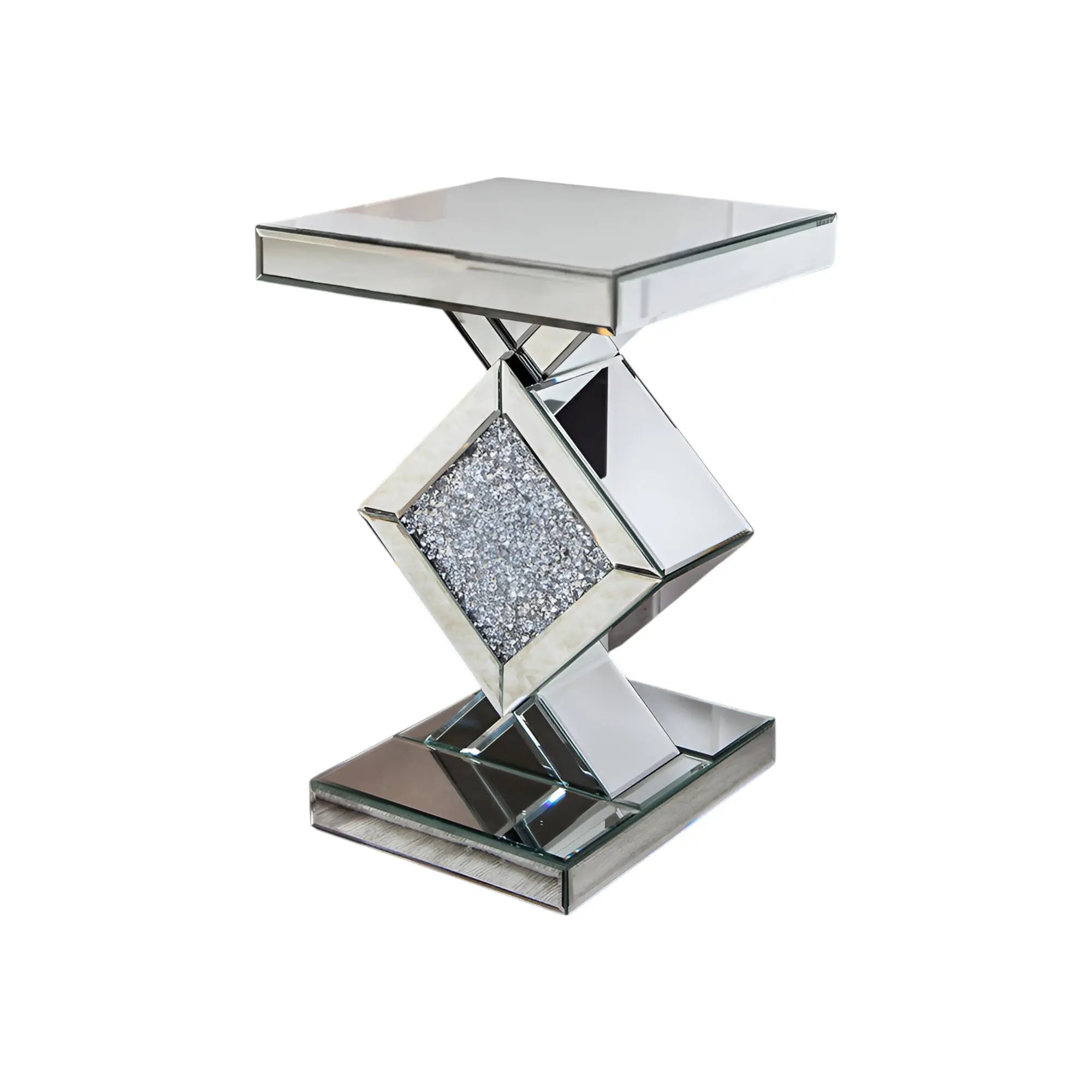 24" Silver Mirrored Glass And Faux Crystals End Table Homeroots Living Room
