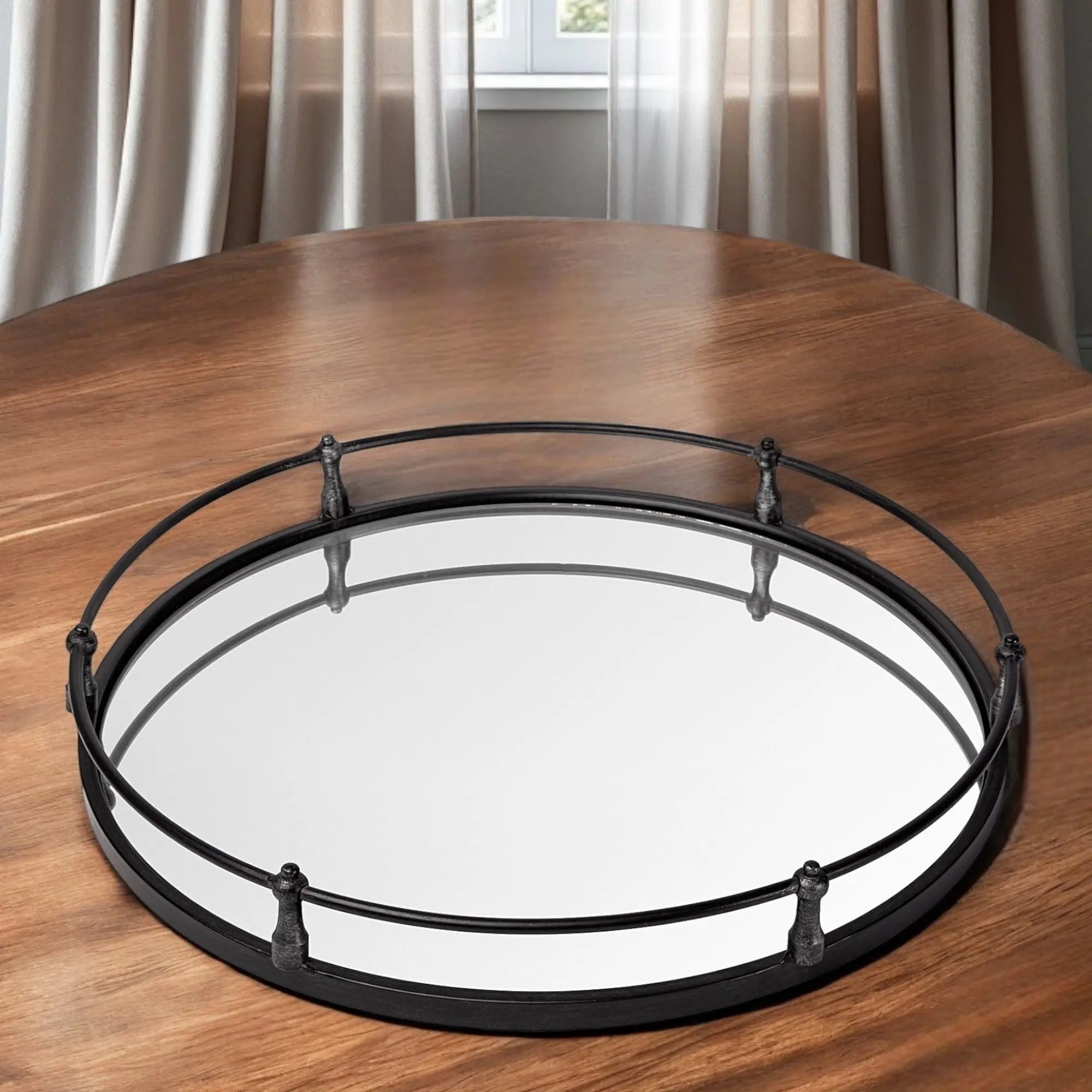 24" Silver Round Metal Indoor Outdoor Tray With Handles Homeroots Kitchen & Dining