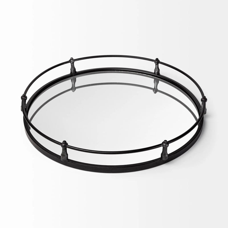 24" Silver Round Metal Indoor Outdoor Tray With Handles Homeroots Kitchen & Dining