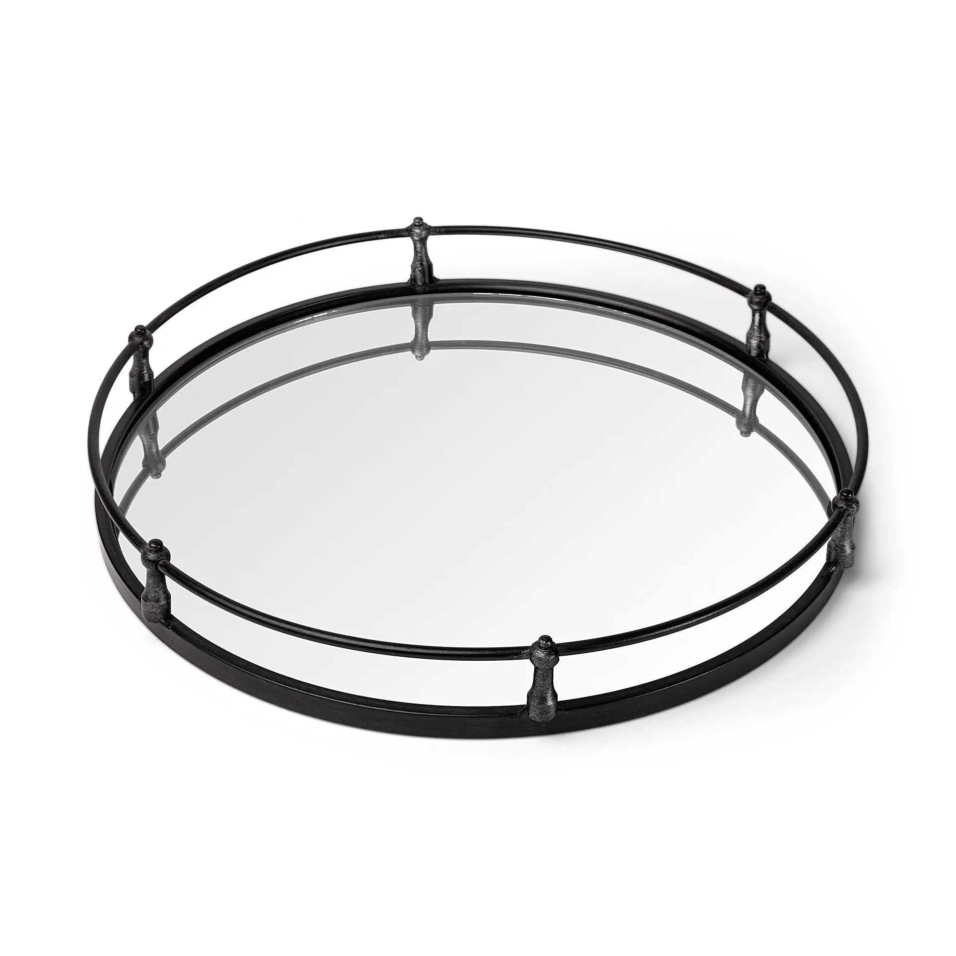 24" Silver Round Metal Indoor Outdoor Tray With Handles Homeroots Kitchen & Dining