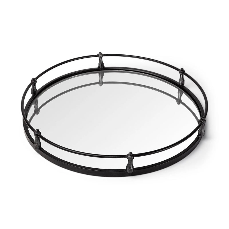 24" Silver Round Metal Indoor Outdoor Tray With Handles Homeroots Kitchen & Dining